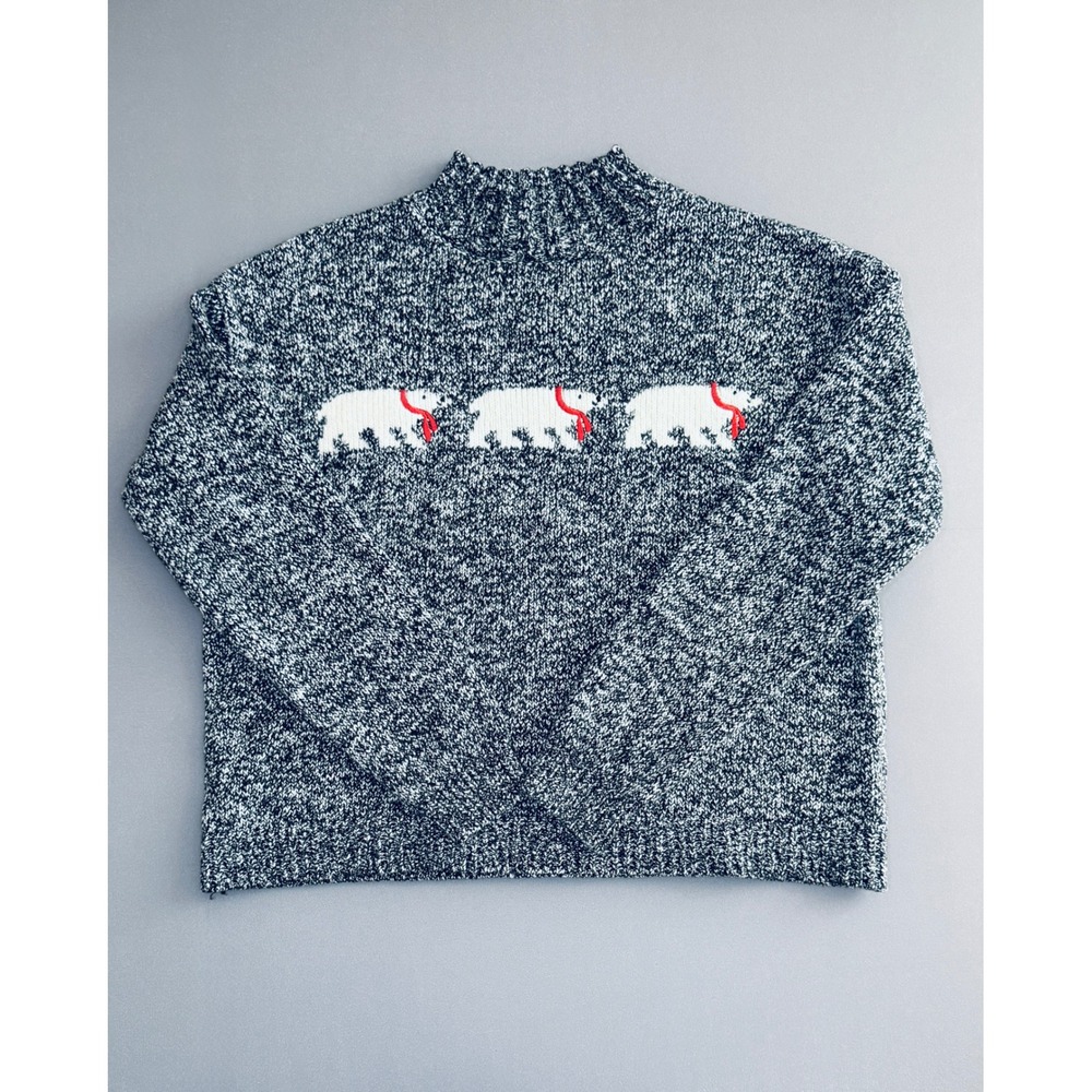 Loft Petites Polar Bear Mock Neck Marled Sweater Black White MP